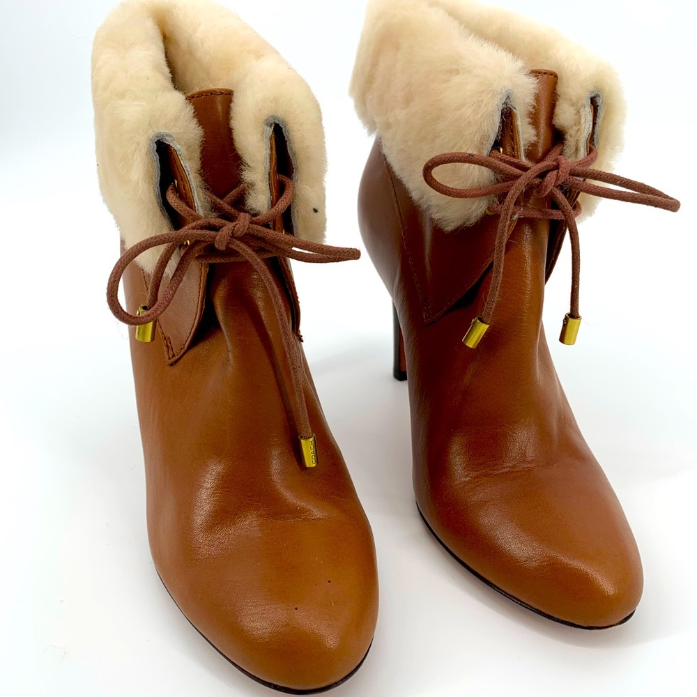 Coach Women Fur Tan  Booties High Heels
